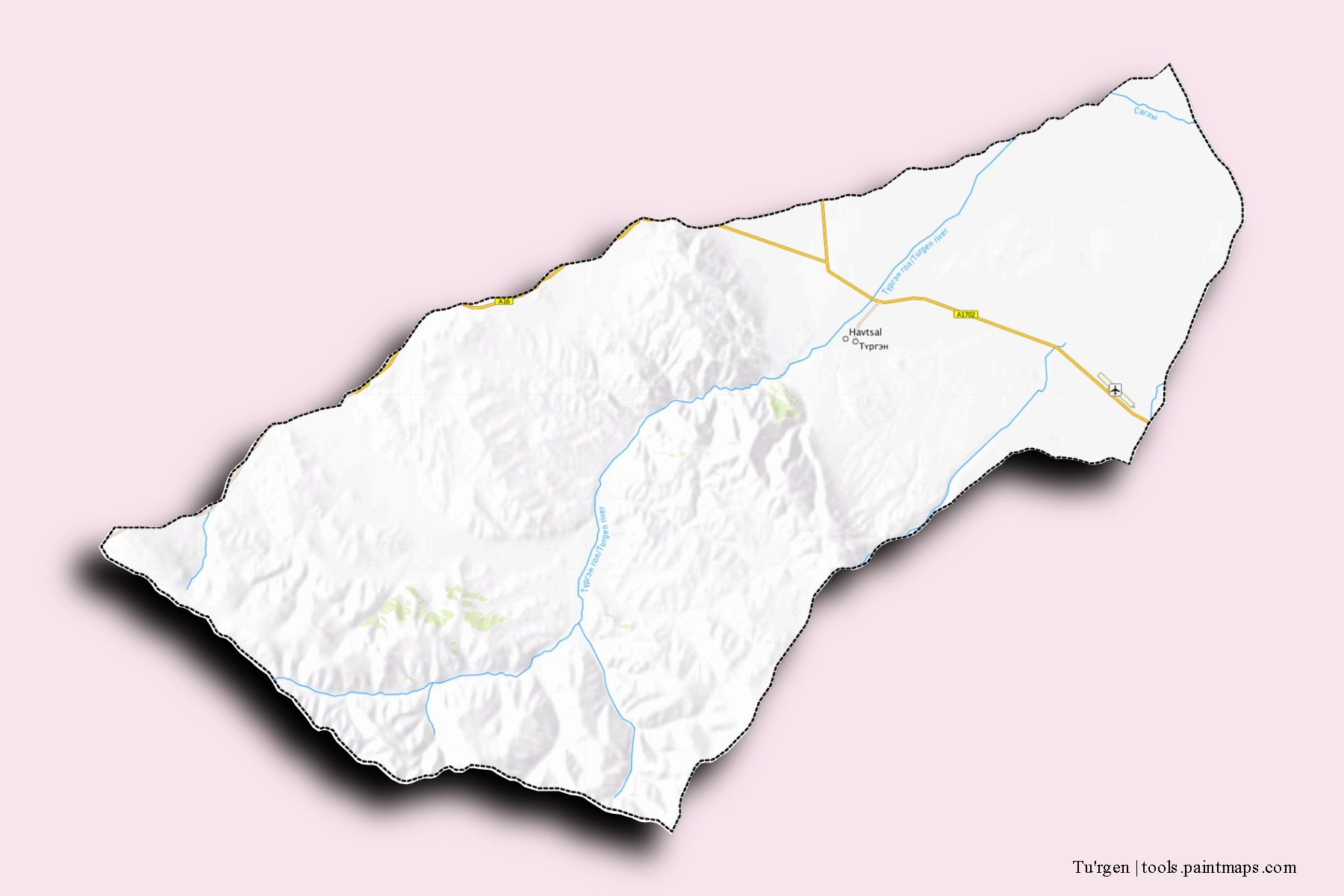 Mapa de barrios y pueblos de Tu'rgen con efecto de sombra 3D