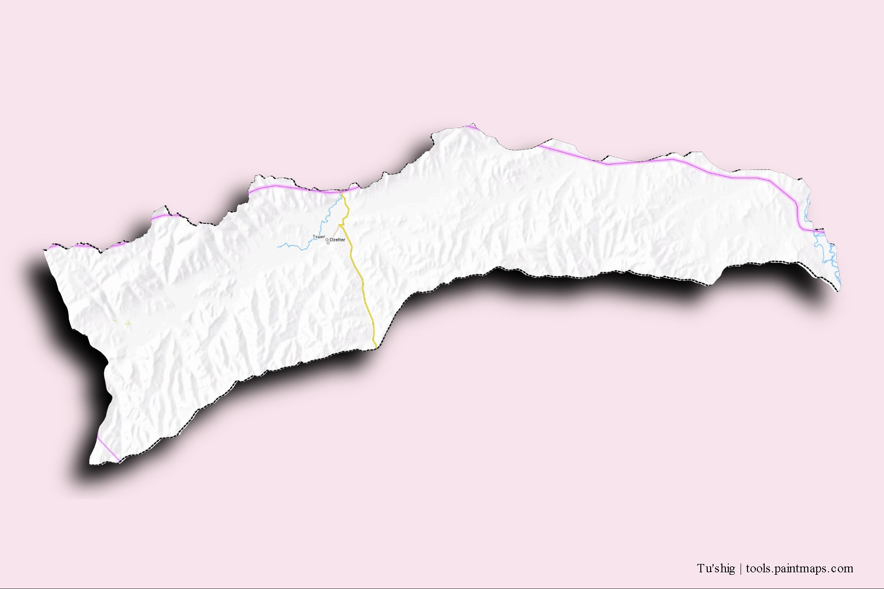 Mapa de barrios y pueblos de Tu'shig con efecto de sombra 3D