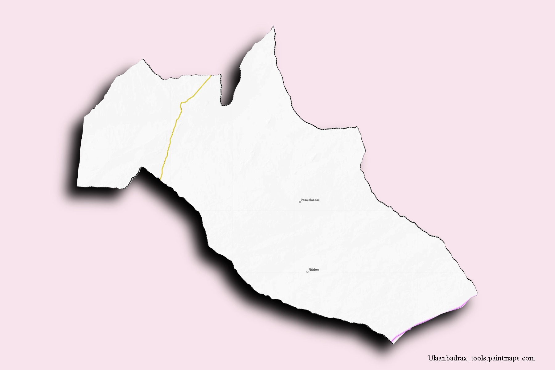 Mapa de barrios y pueblos de Ulaanbadrax con efecto de sombra 3D