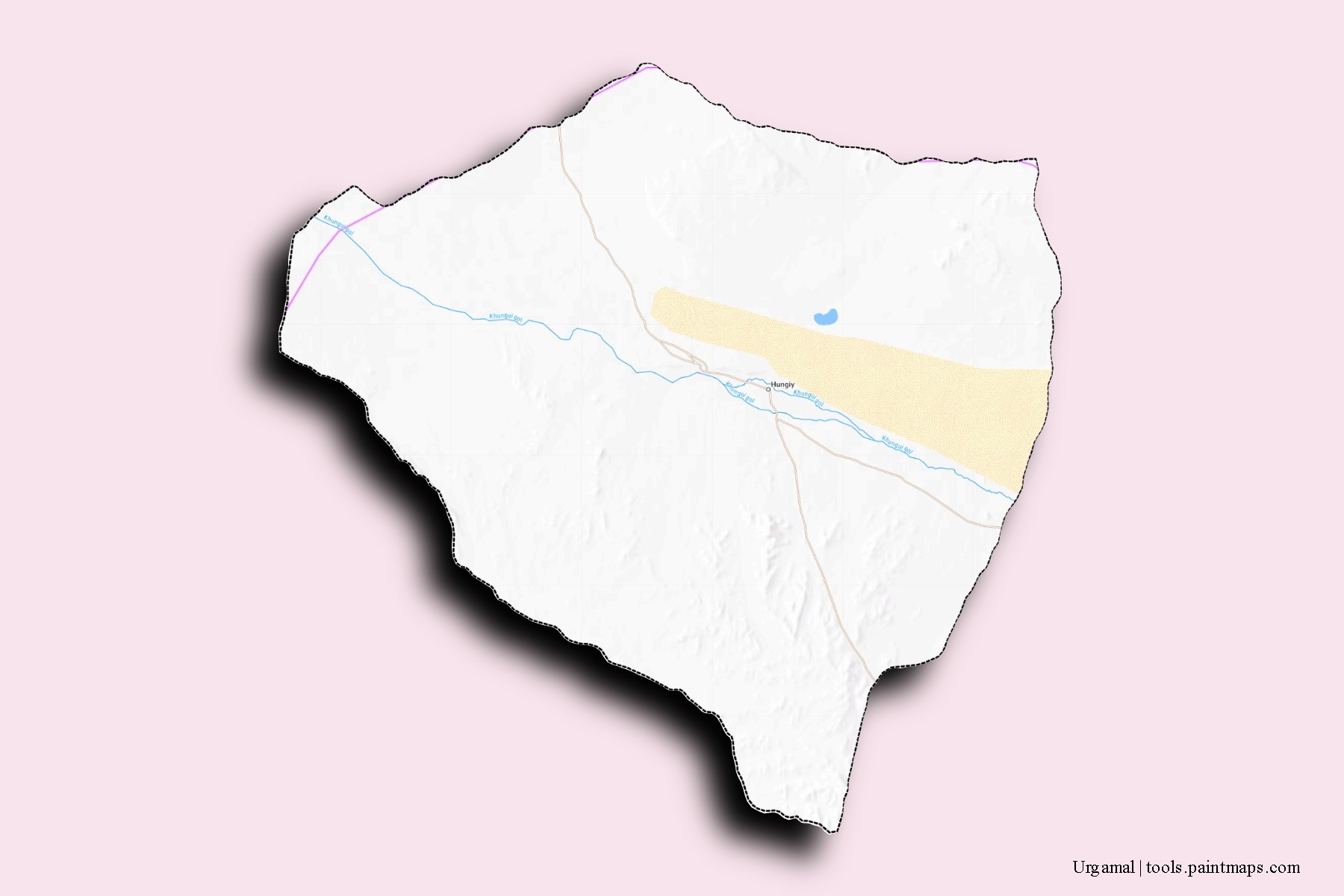 Mapa de barrios y pueblos de Urgamal con efecto de sombra 3D