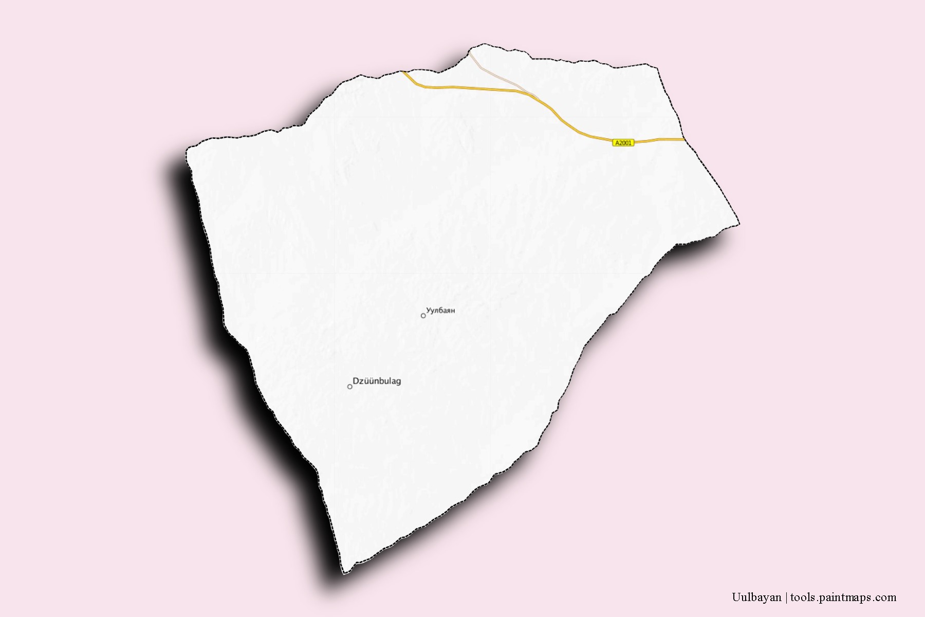 Mapa de barrios y pueblos de Uulbayan con efecto de sombra 3D