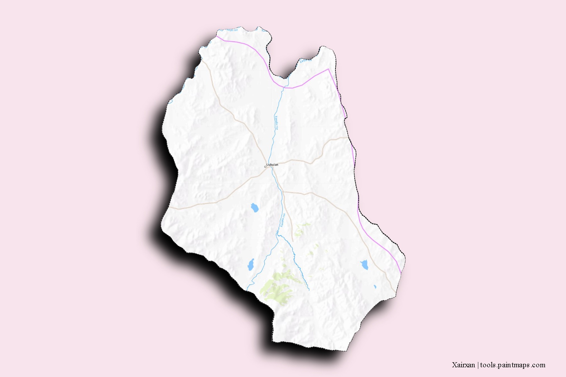 Mapa de barrios y pueblos de Xairxan con efecto de sombra 3D