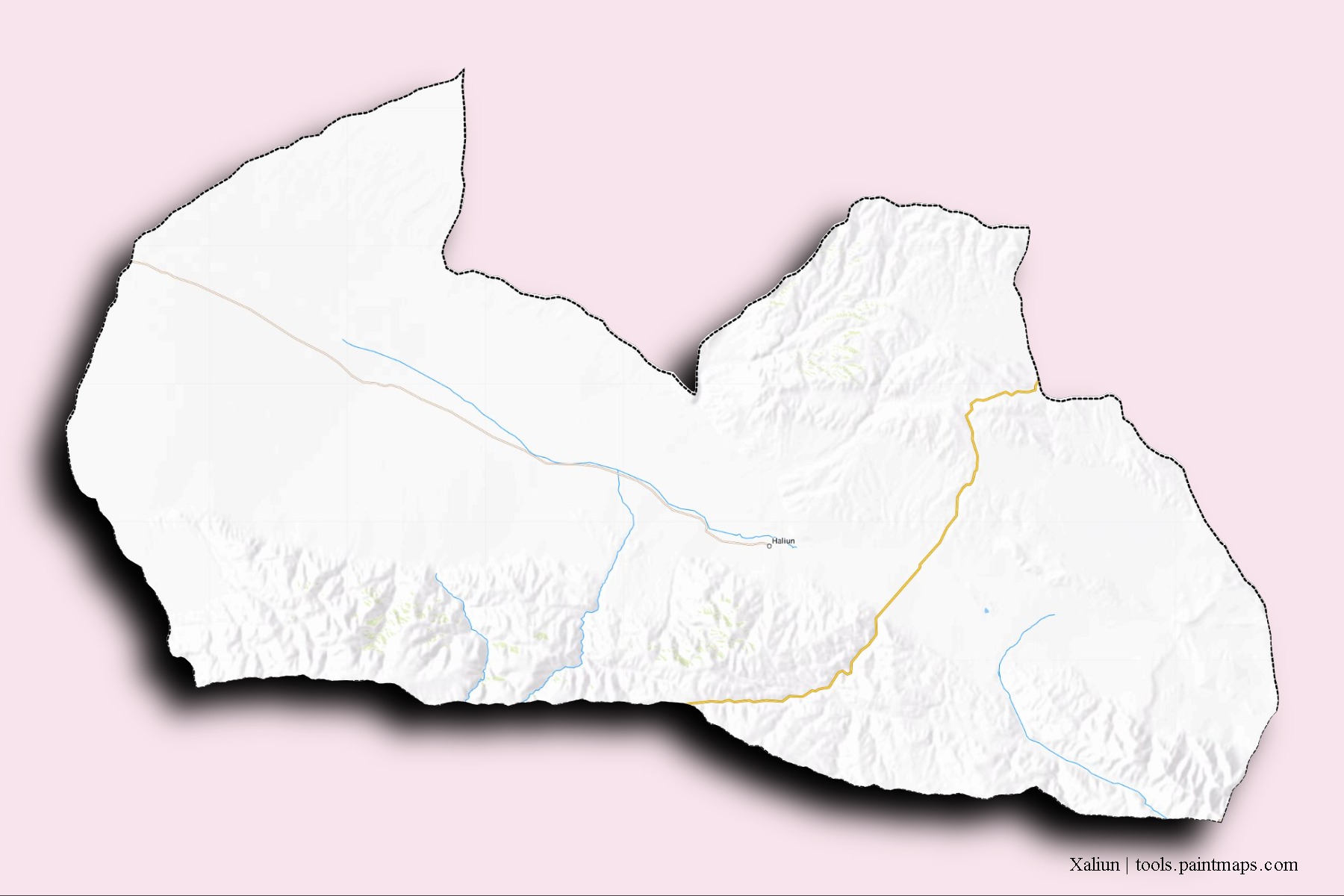 Mapa de barrios y pueblos de Xaliun con efecto de sombra 3D