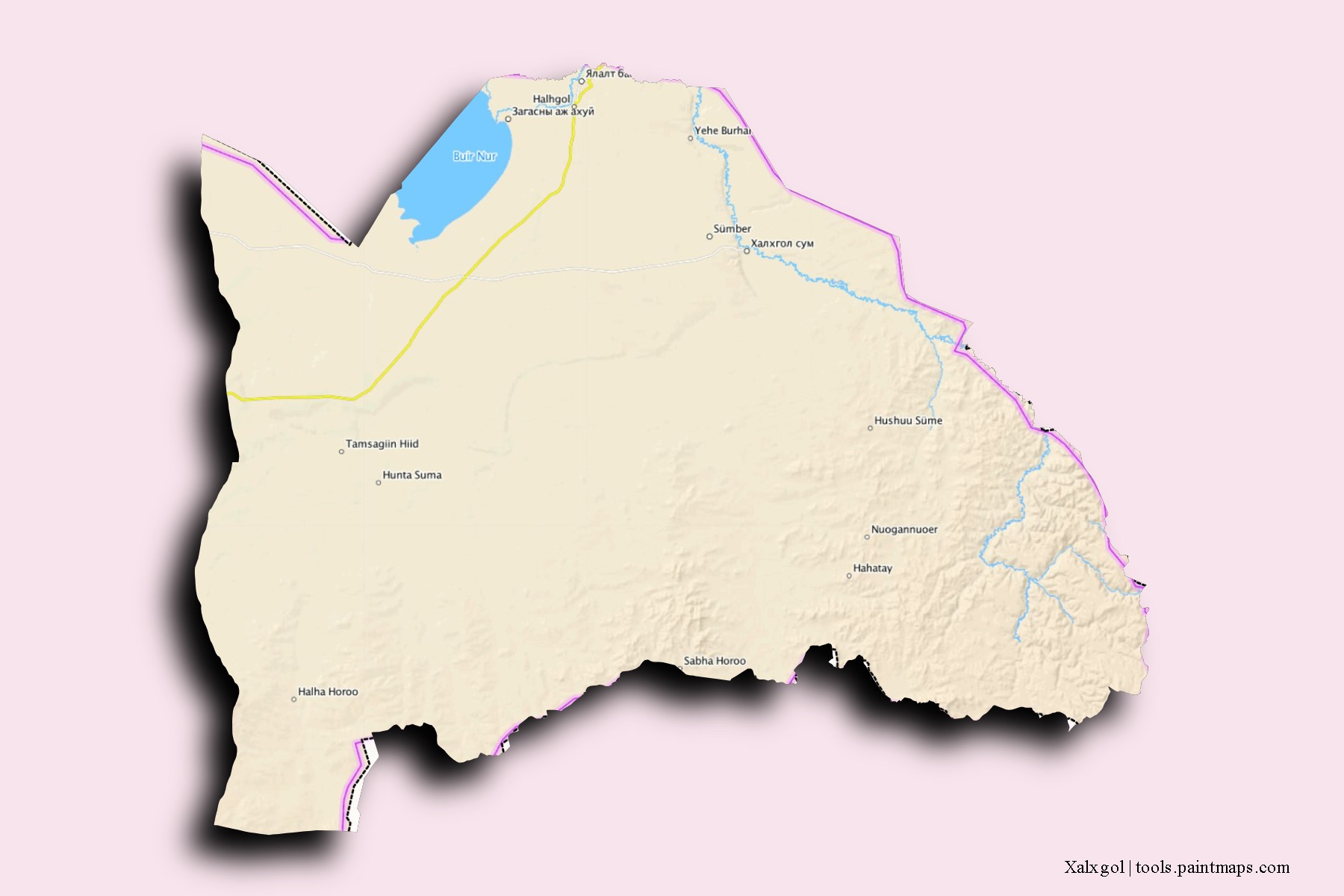 Mapa de barrios y pueblos de Xalx gol con efecto de sombra 3D