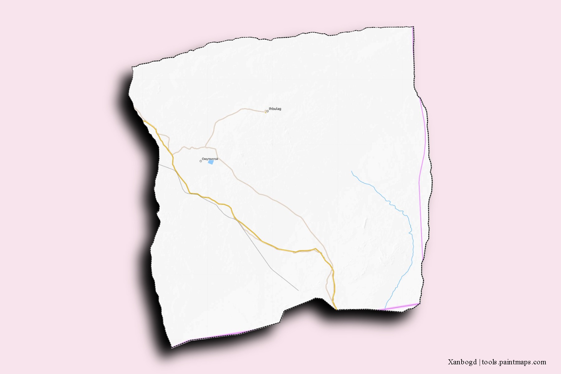 Mapa de barrios y pueblos de Xanbogd con efecto de sombra 3D