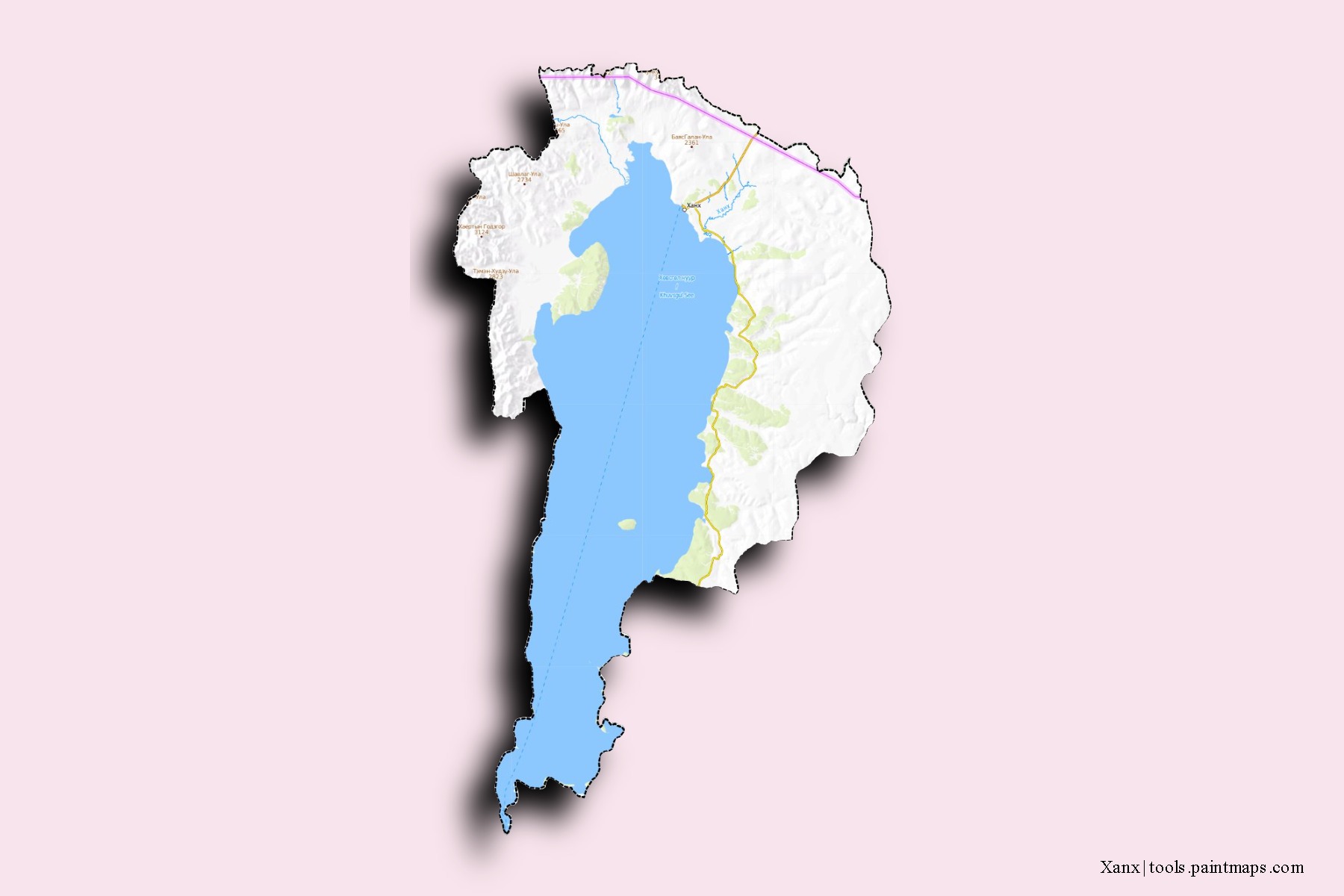 Mapa de barrios y pueblos de Xanx con efecto de sombra 3D