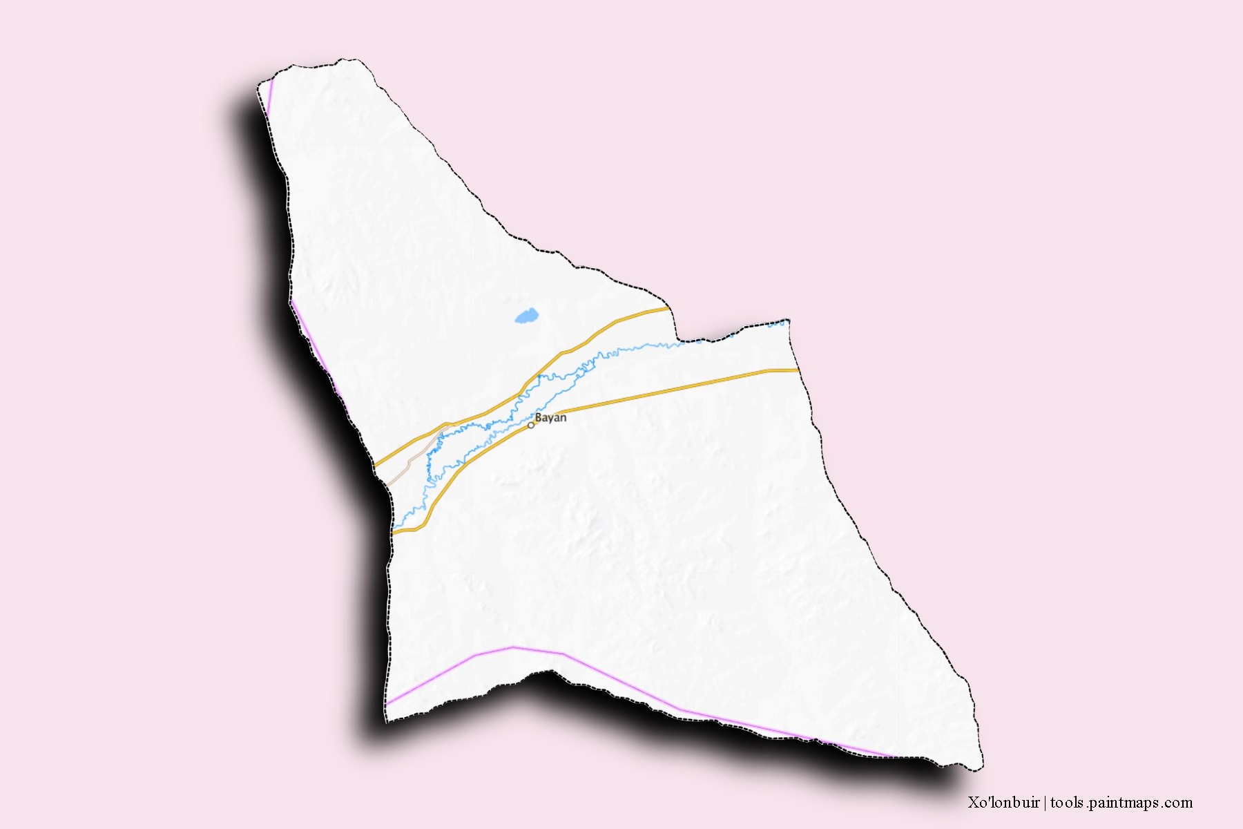 Mapa de barrios y pueblos de Xo'lonbuir con efecto de sombra 3D