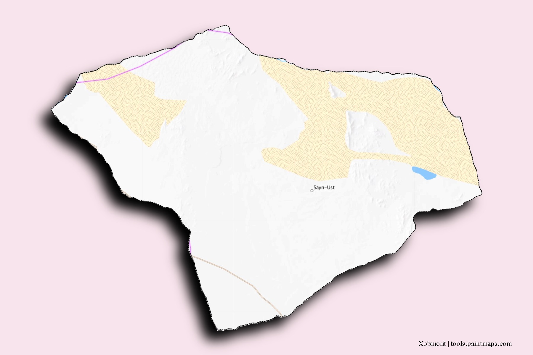 Mapa de barrios y pueblos de Xo'xmorit con efecto de sombra 3D