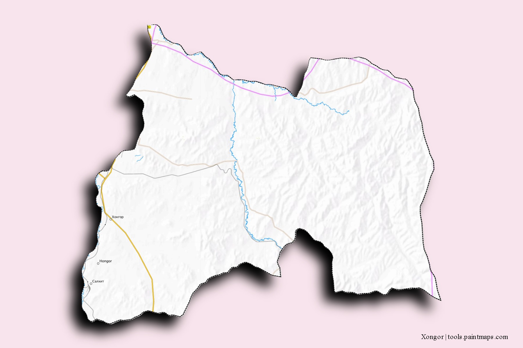 Mapa de barrios y pueblos de Xongor con efecto de sombra 3D