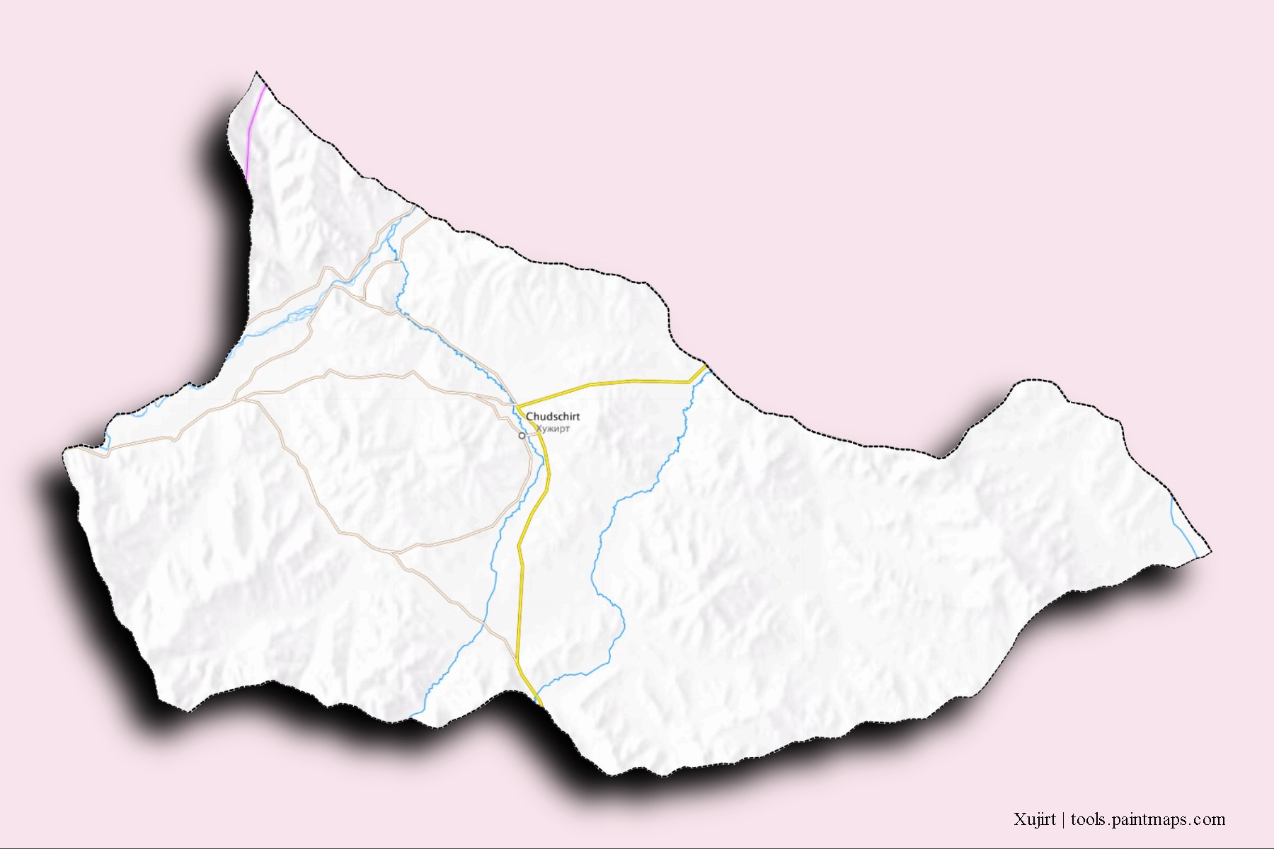 Mapa de barrios y pueblos de Xujirt con efecto de sombra 3D