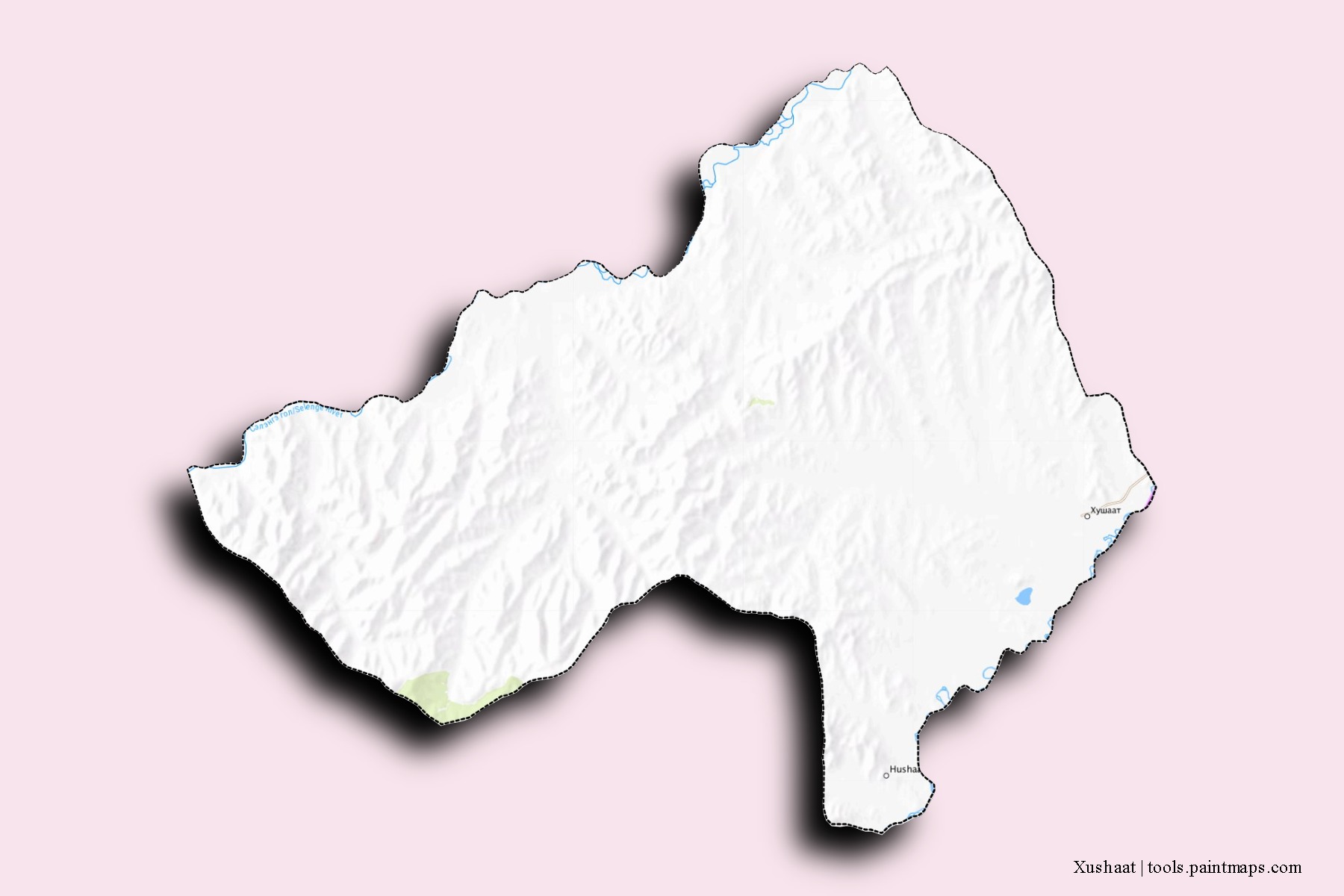 Mapa de barrios y pueblos de Xushaat con efecto de sombra 3D