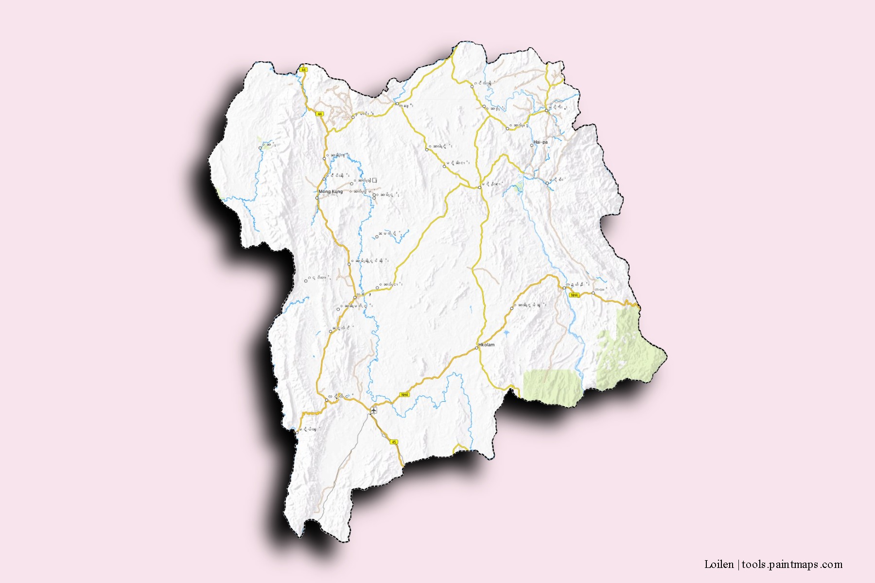 Mapa de barrios y pueblos de Loilen con efecto de sombra 3D