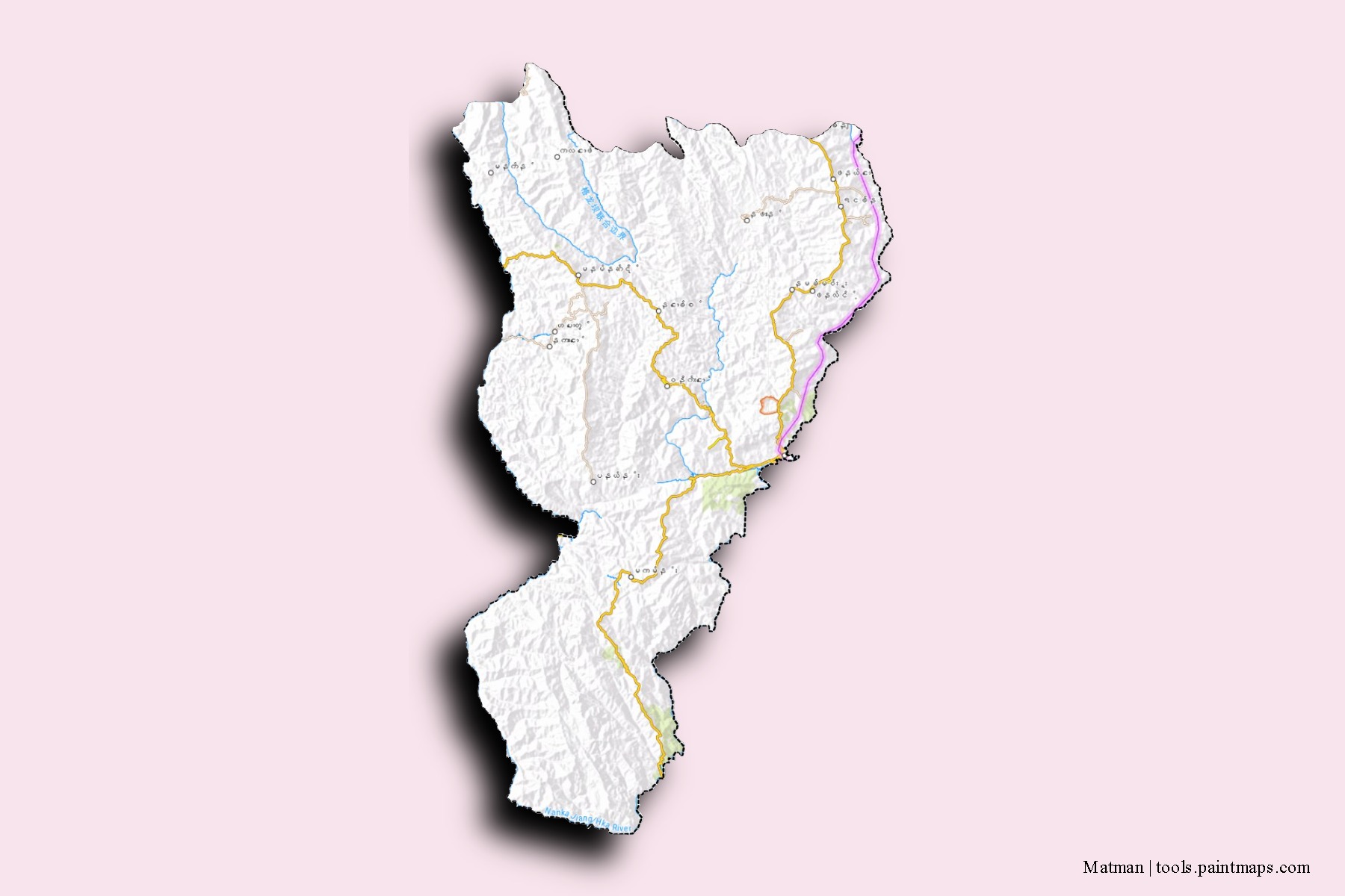 Mapa de barrios y pueblos de Matman con efecto de sombra 3D