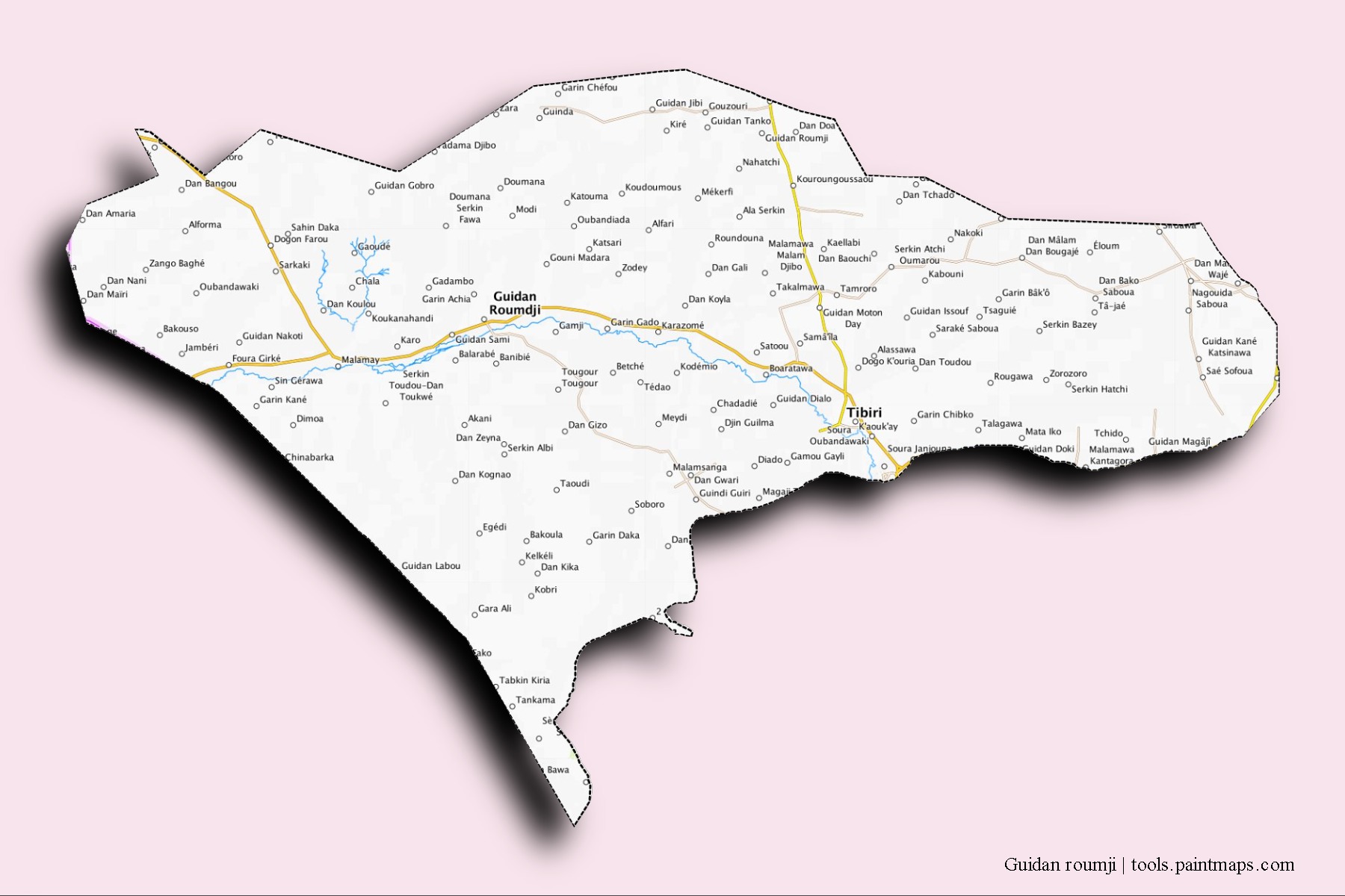 3D gölge efektli Guidan roumji mahalleleri ve köyleri haritası