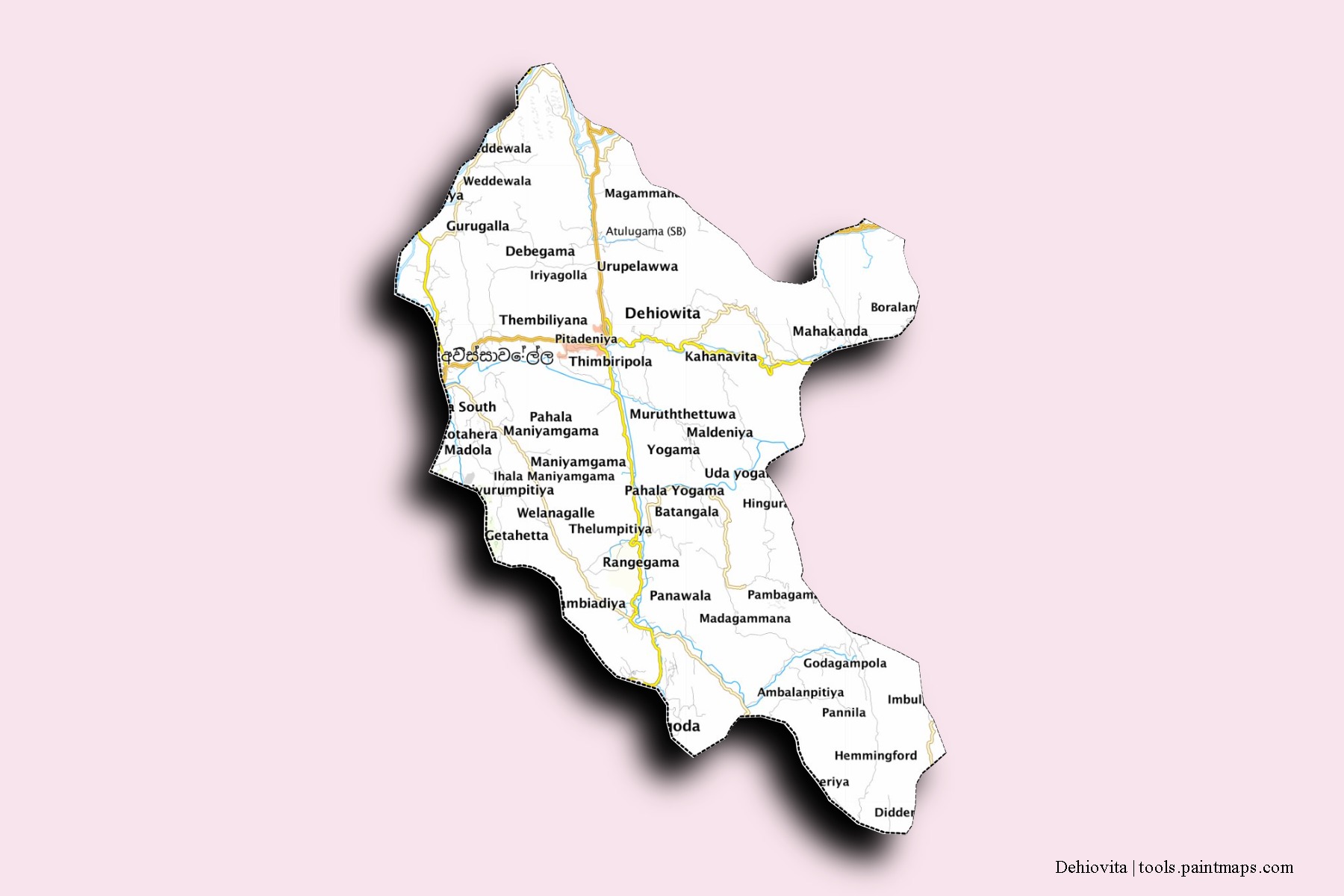 Mapa de barrios y pueblos de Dehiovita con efecto de sombra 3D