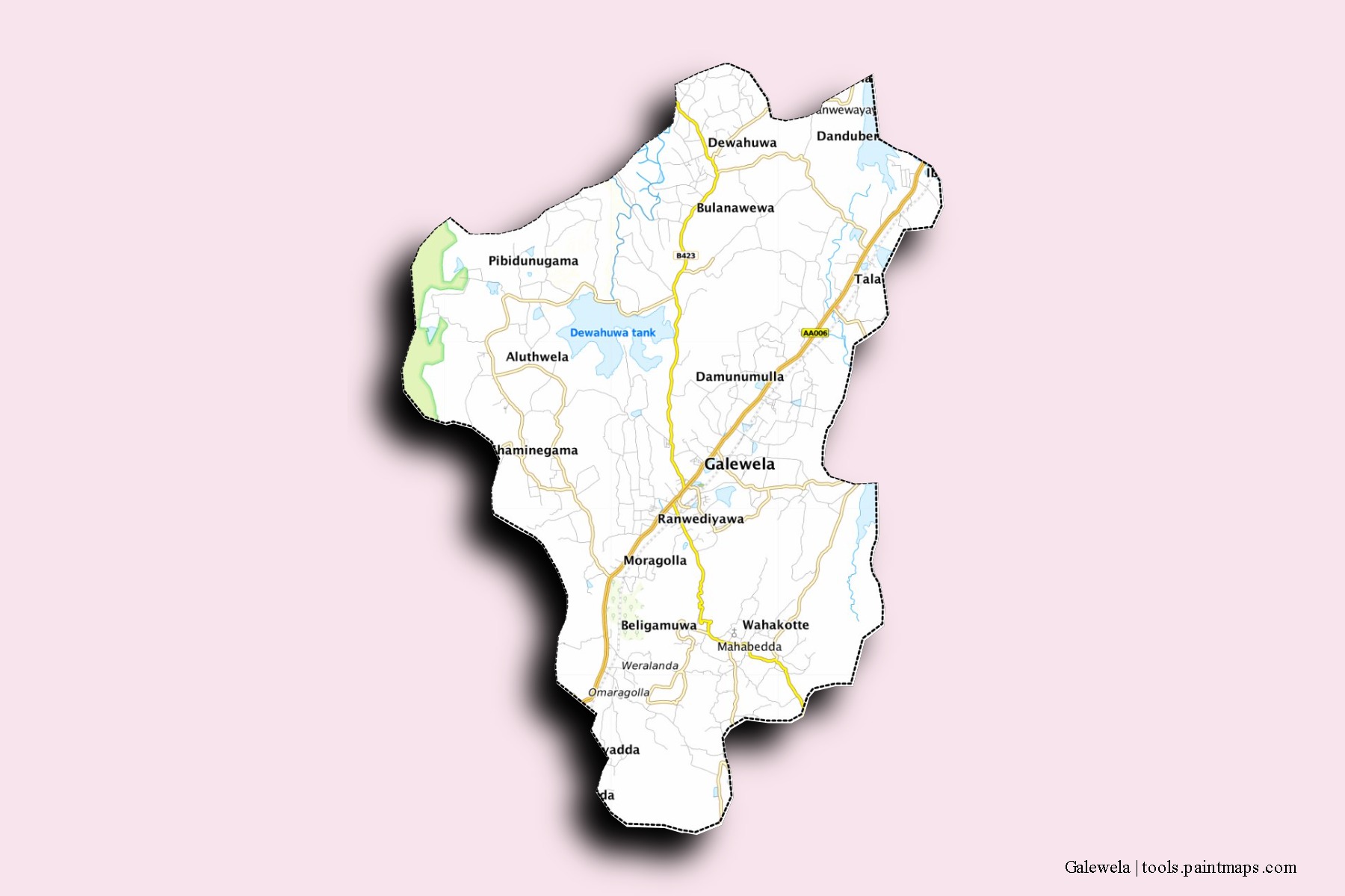 Mapa de barrios y pueblos de Galewela con efecto de sombra 3D