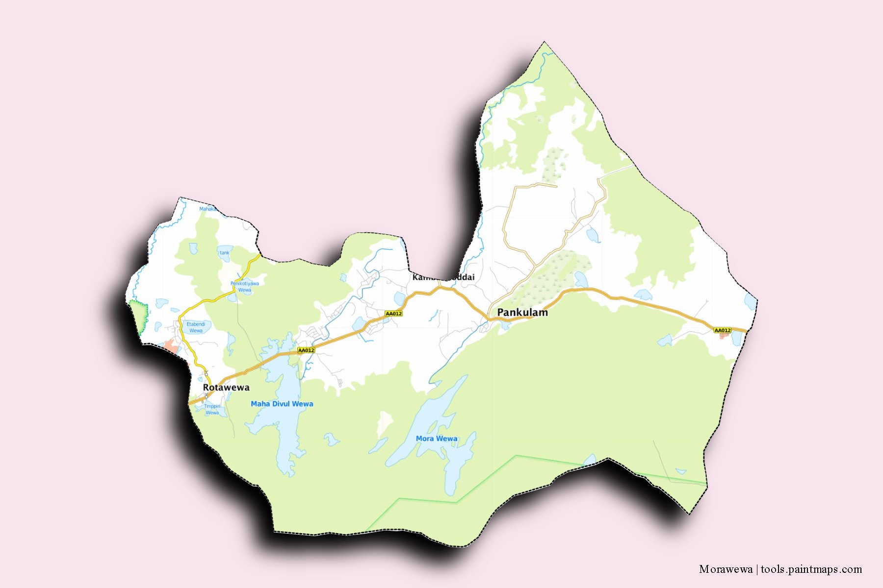 Morawewa neighborhoods and villages map with 3D shadow effect