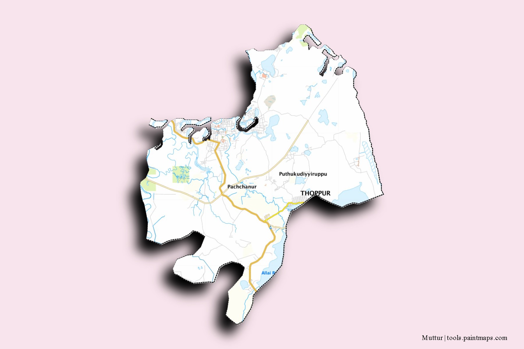 Muttur neighborhoods and villages map with 3D shadow effect