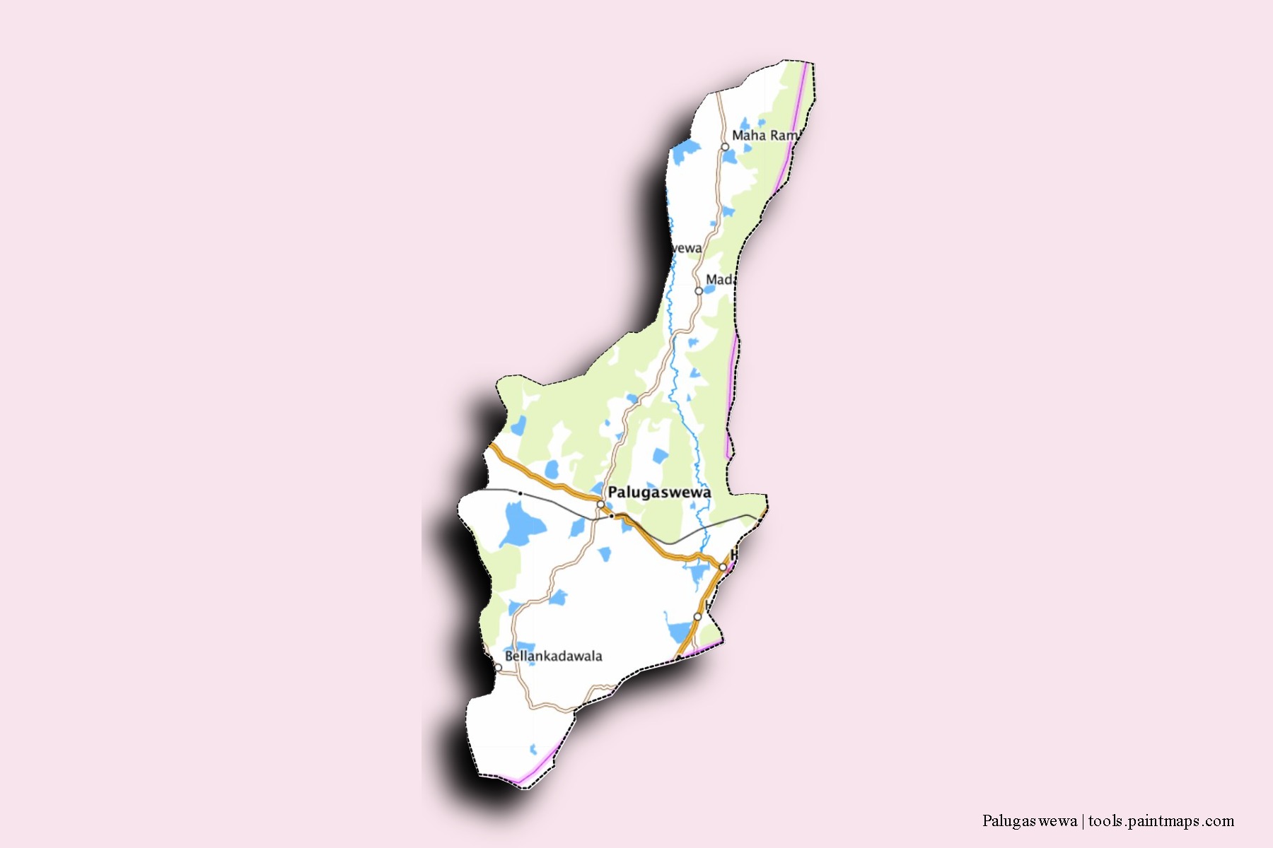 Palugaswewa neighborhoods and villages map with 3D shadow effect