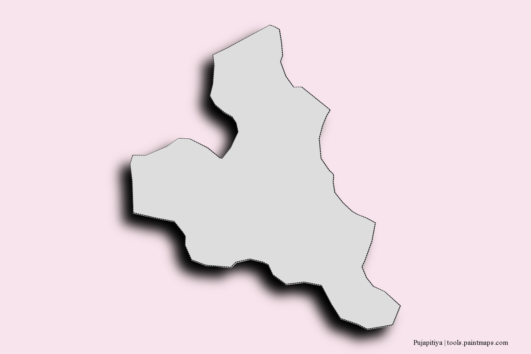 Mapa de barrios y pueblos de Pujapitiya con efecto de sombra 3D