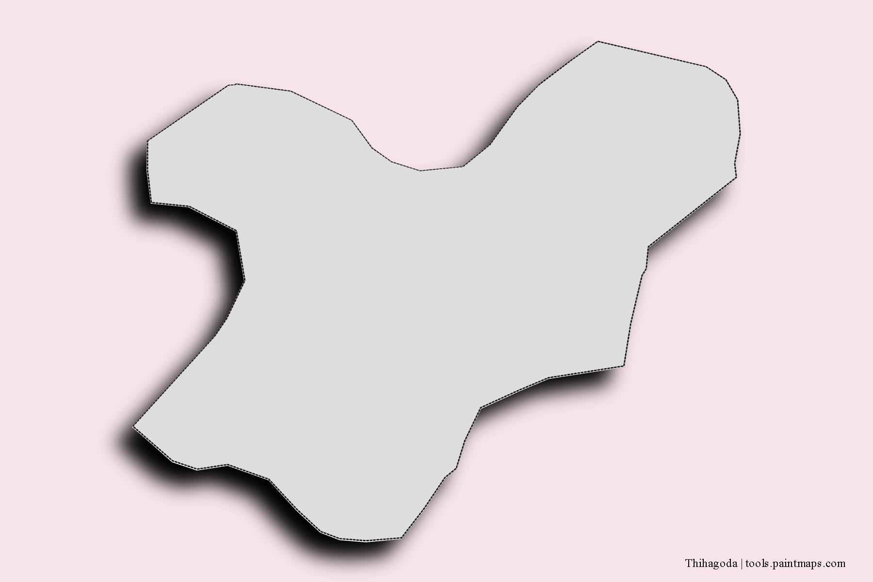 Mapa de barrios y pueblos de Thihagoda con efecto de sombra 3D