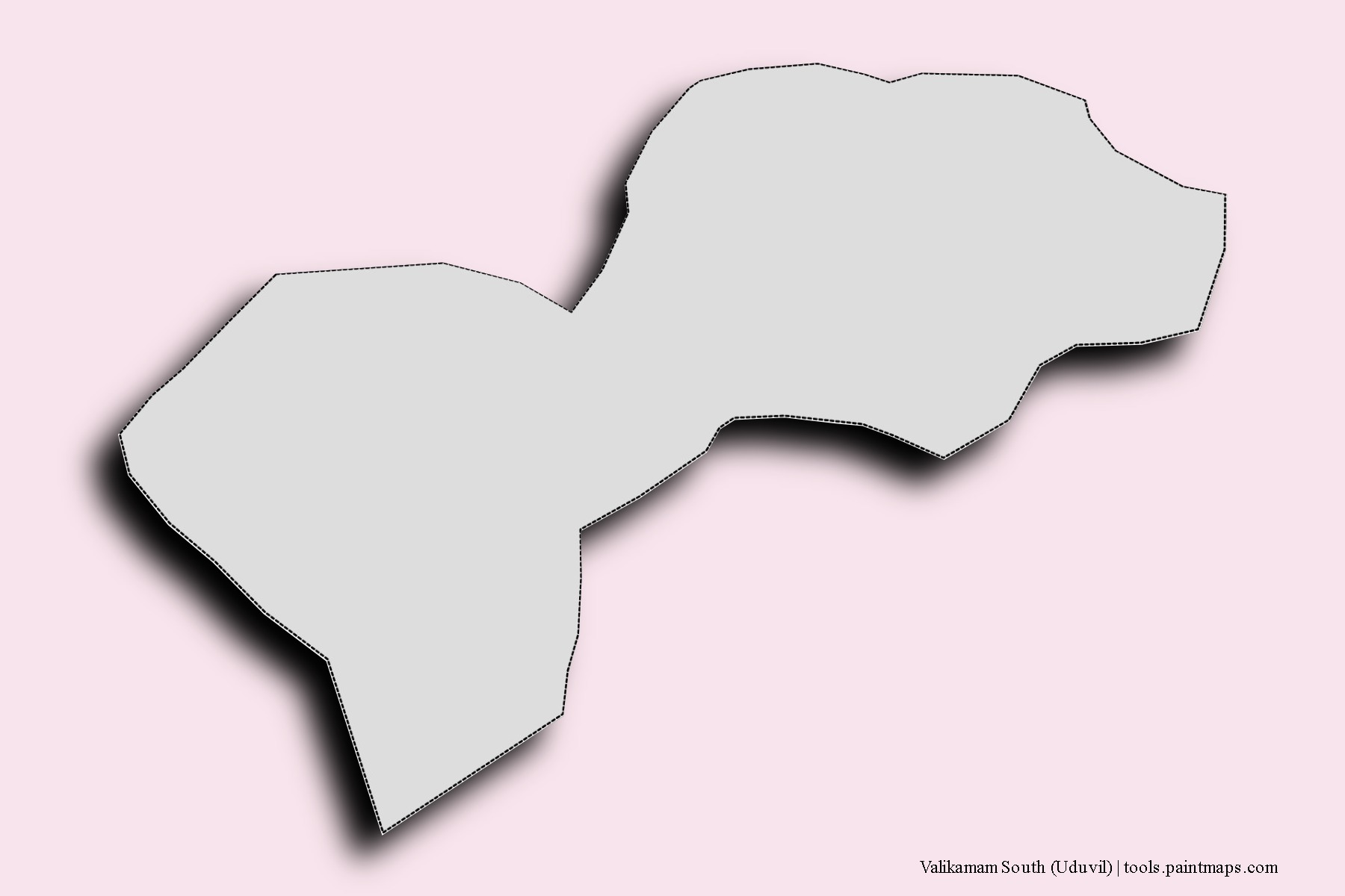 3D gölge efektli Valikamam South (Uduvil) mahalleleri ve köyleri haritası