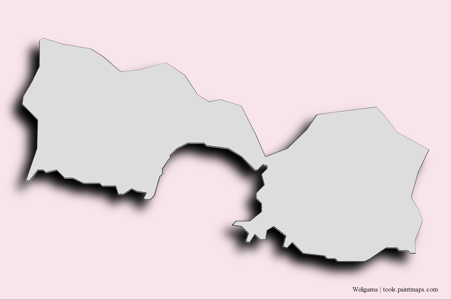 Mapa de barrios y pueblos de Weligama con efecto de sombra 3D