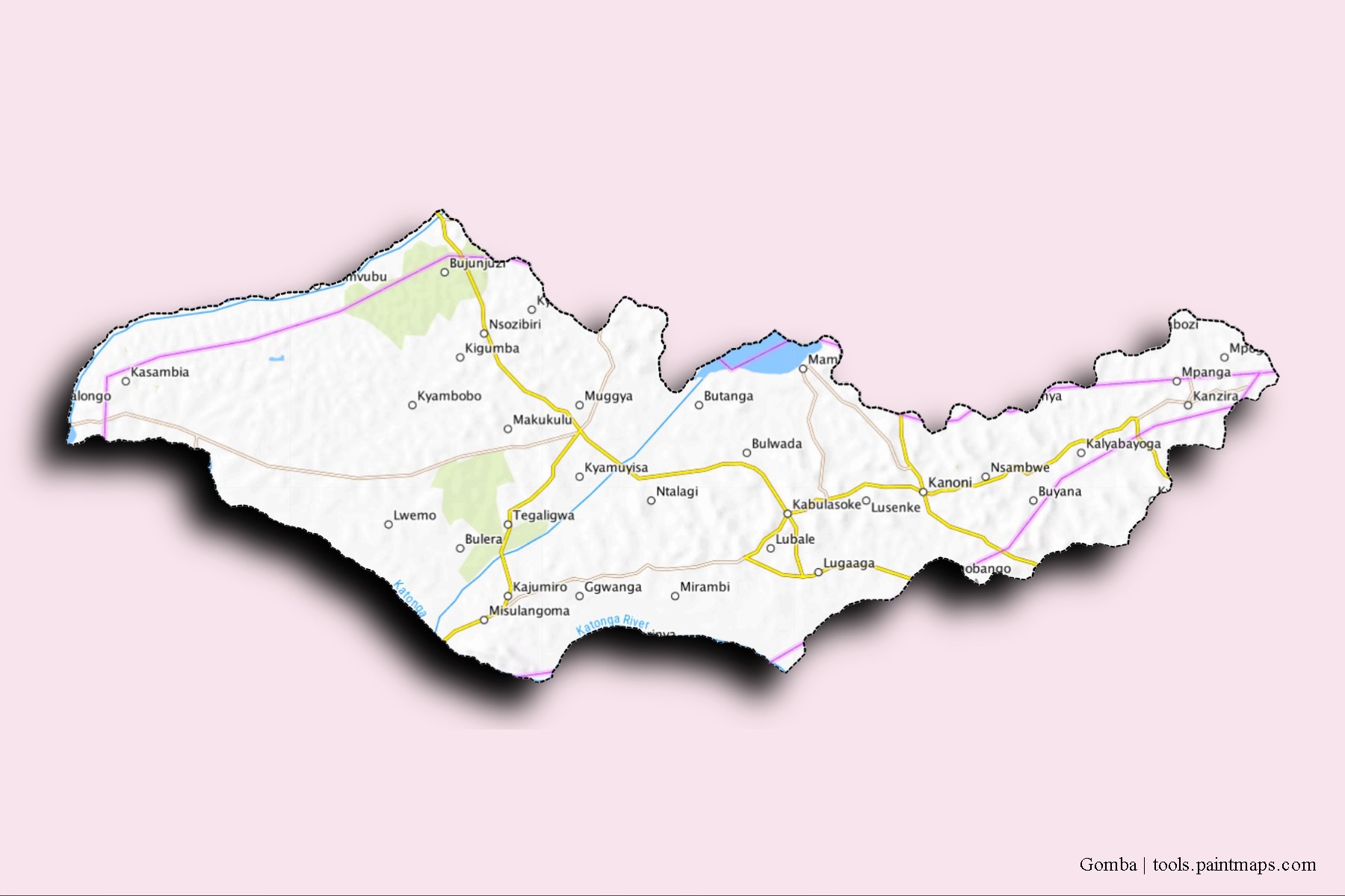 3D gölge efektli Gomba District mahalleleri ve köyleri haritası