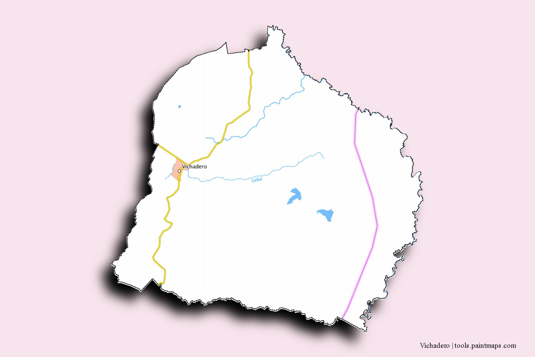 Mapa de barrios y pueblos de Vichadero con efecto de sombra 3D