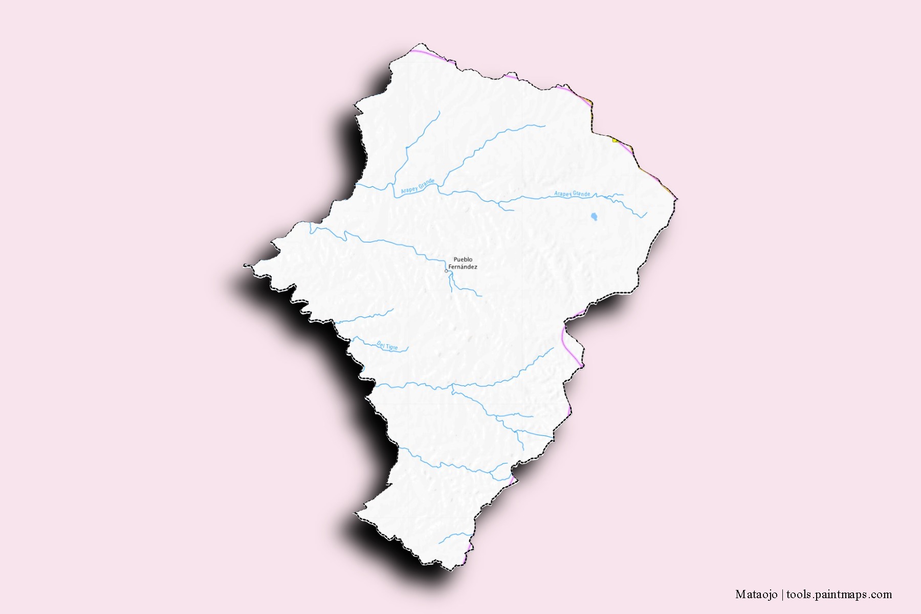 Mapa de barrios y pueblos de Mataojo con efecto de sombra 3D