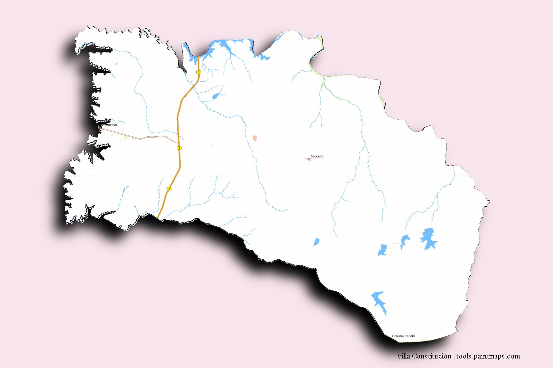 Mapa de barrios y pueblos de Villa Constitución con efecto de sombra 3D