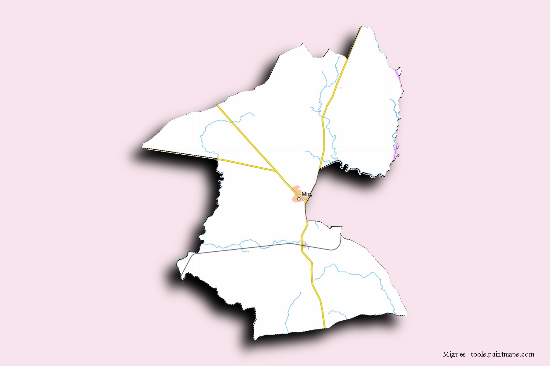 Mapa de barrios y pueblos de Migues con efecto de sombra 3D