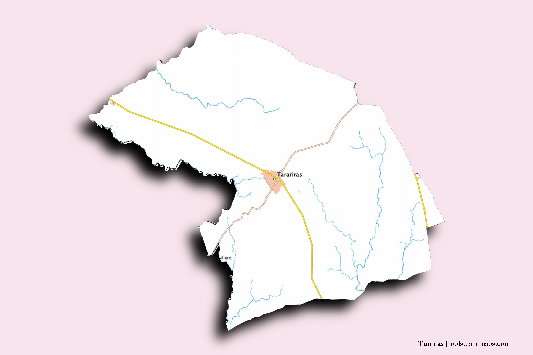 Tarariras neighborhoods and villages map with 3D shadow effect