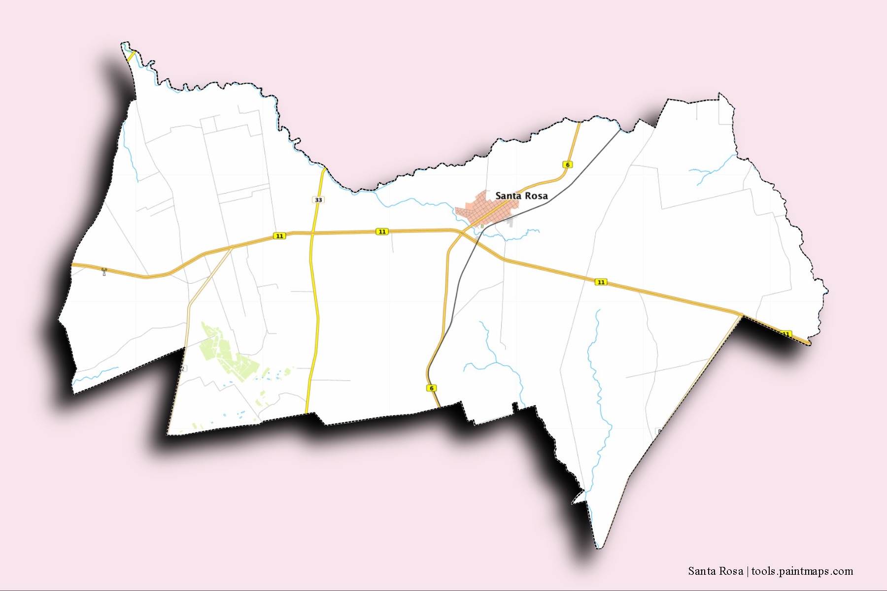 Santa Rosa neighborhoods and villages map with 3D shadow effect