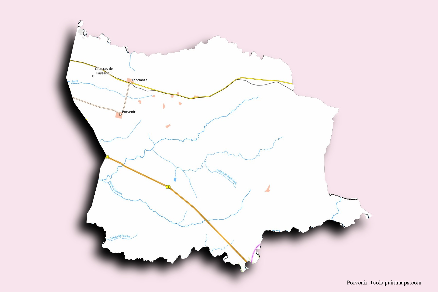 Porvenir neighborhoods and villages map with 3D shadow effect