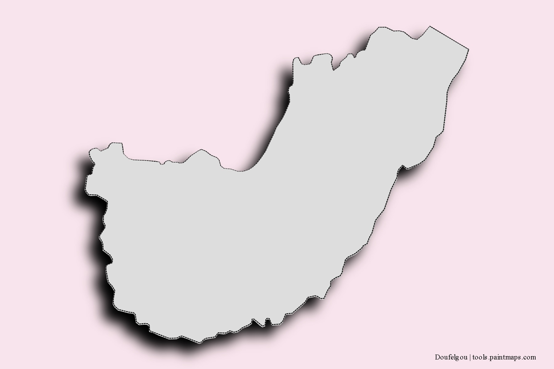 Mapa de barrios y pueblos de Doufelgou con efecto de sombra 3D