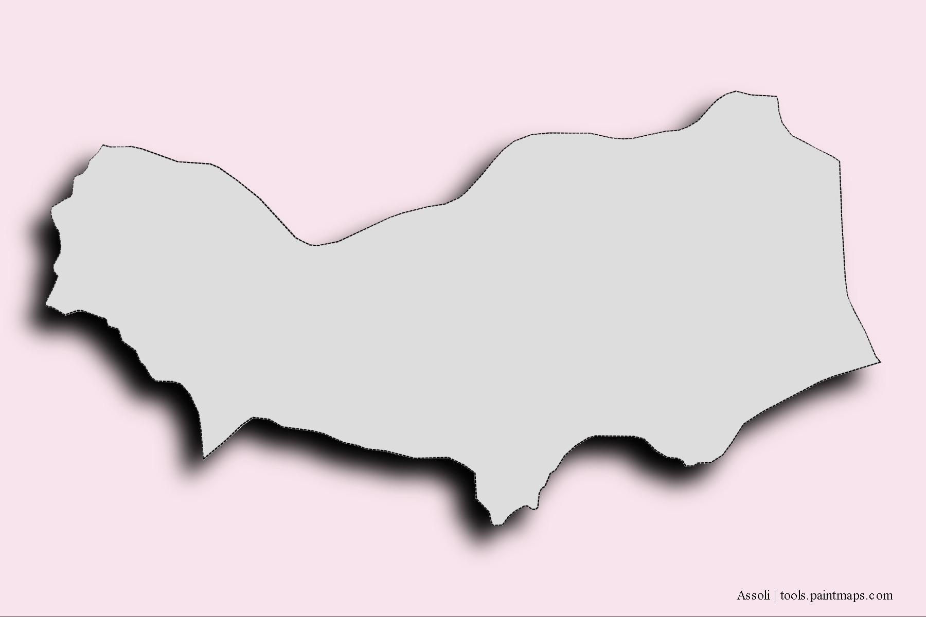 Mapa de barrios y pueblos de Assoli con efecto de sombra 3D