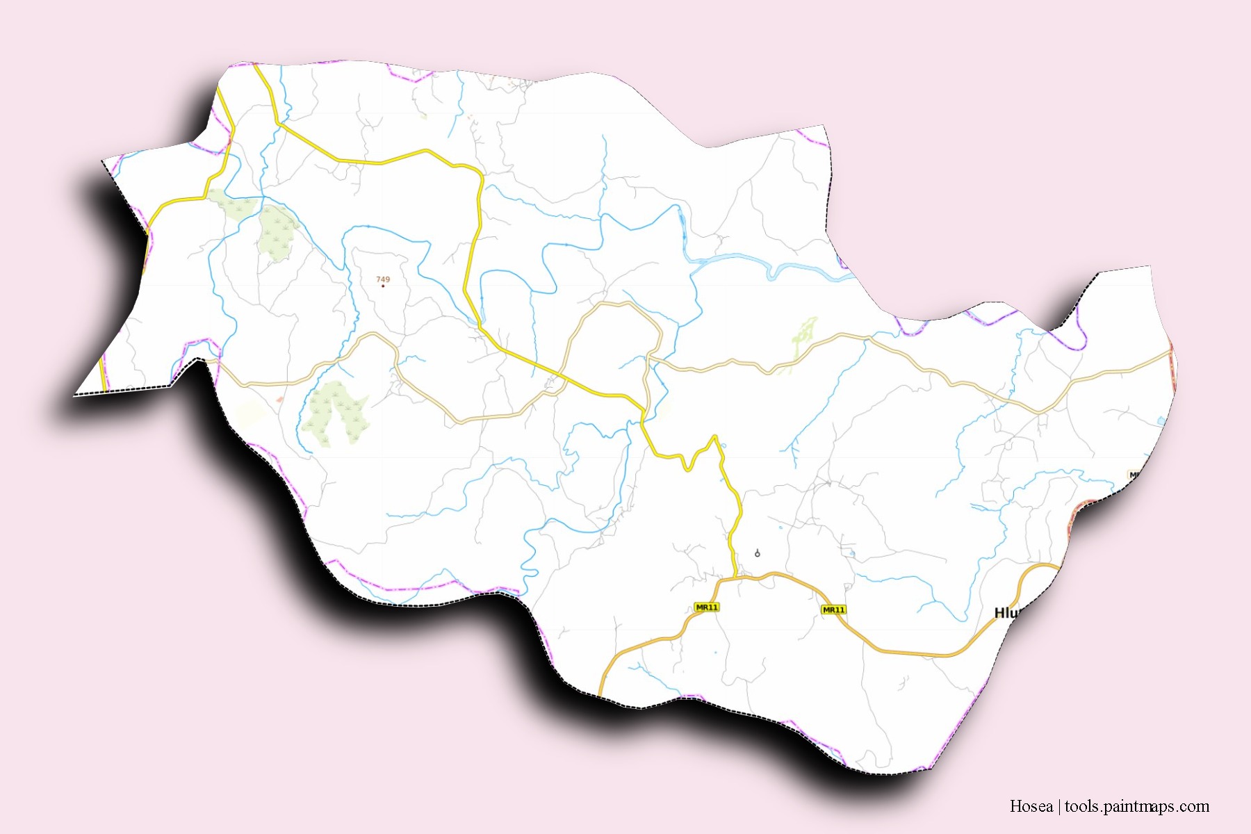 Hosea neighborhoods and villages map with 3D shadow effect