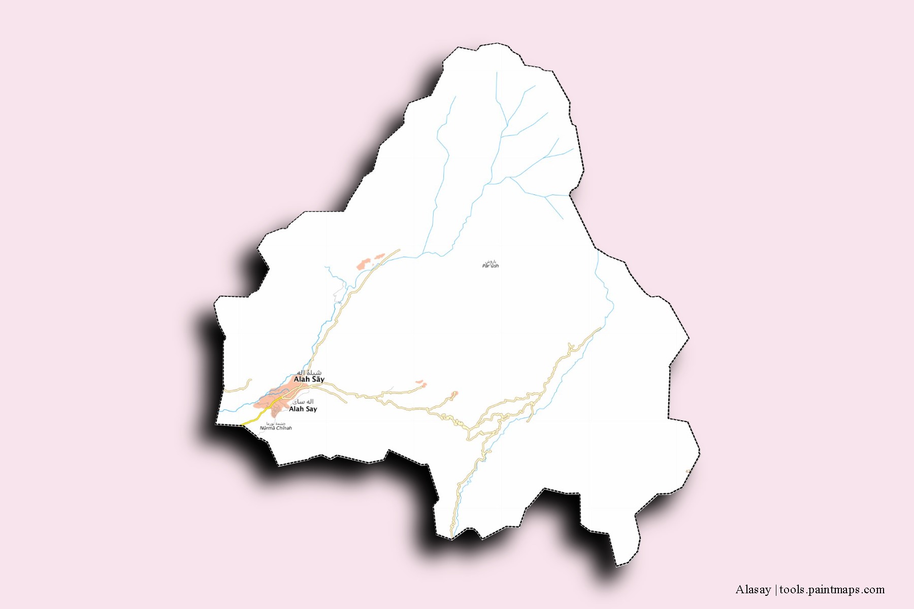 Mapa de barrios y pueblos de Alasay con efecto de sombra 3D