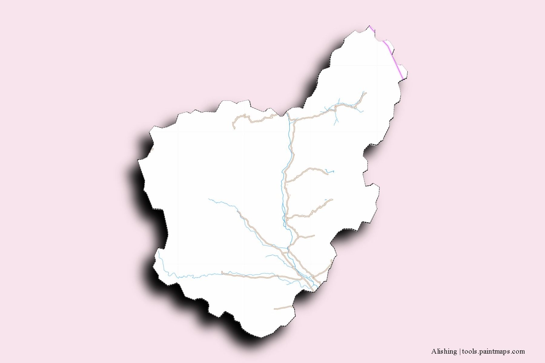 Mapa de barrios y pueblos de Alishing con efecto de sombra 3D