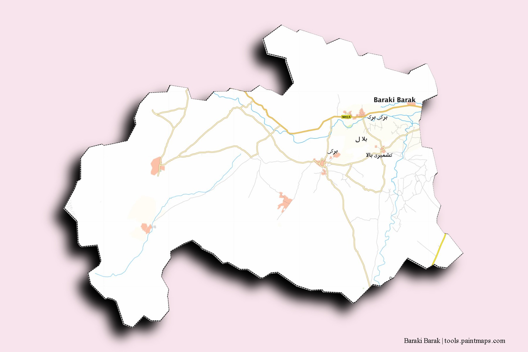 Baraki Barak neighborhoods and villages map with 3D shadow effect