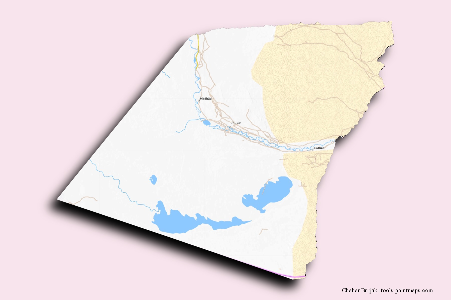 Mapa de barrios y pueblos de Chahar Burjak con efecto de sombra 3D