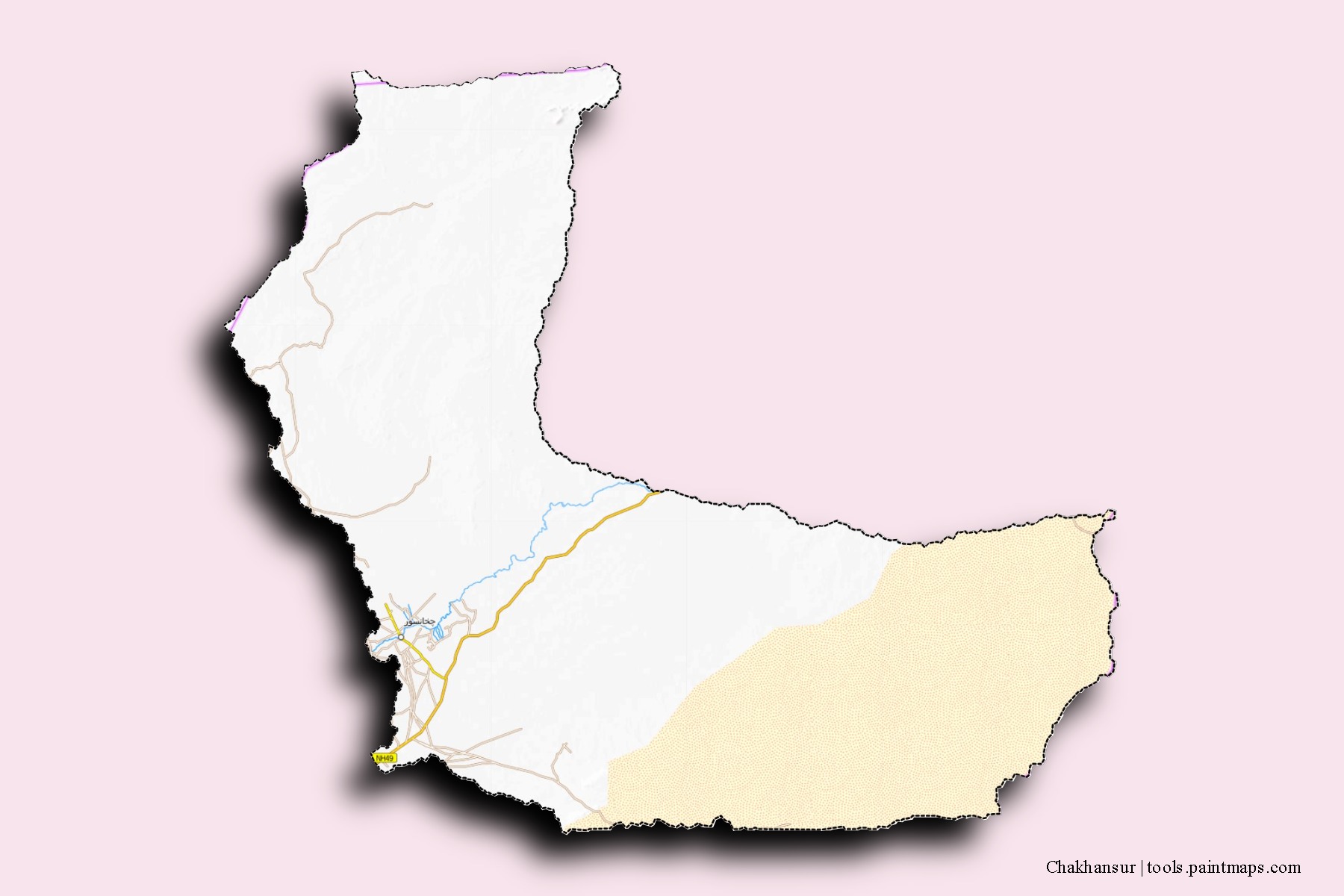 3D gölge efektli Chakhansur mahalleleri ve köyleri haritası