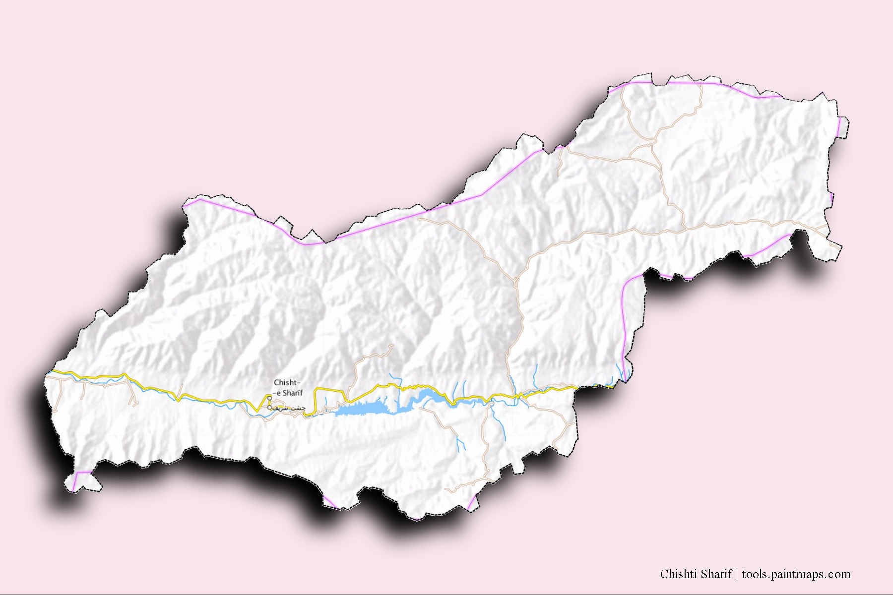 Mapa de barrios y pueblos de Chishti Sharif con efecto de sombra 3D