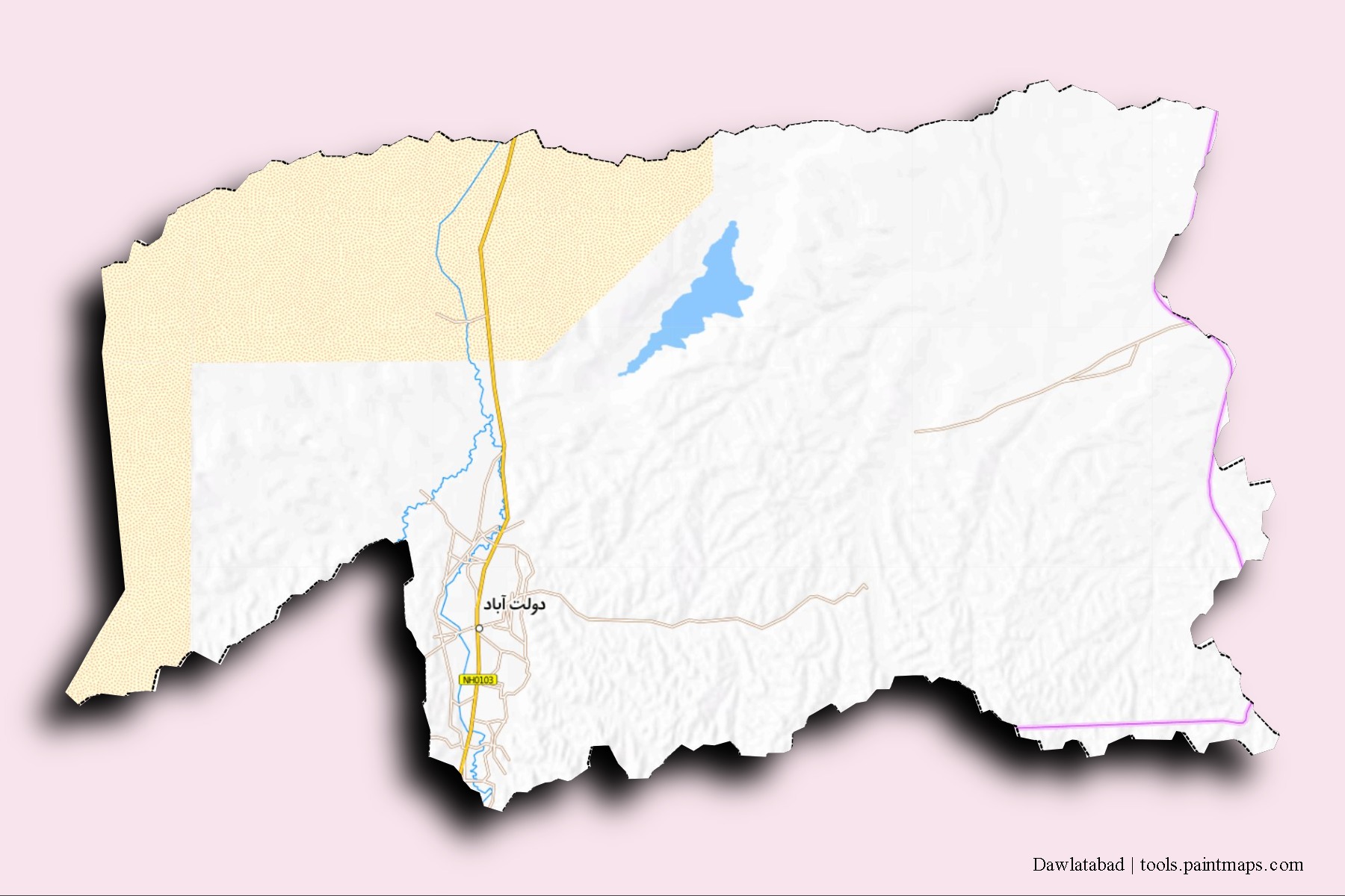 Dawlat Abad neighborhoods and villages map with 3D shadow effect