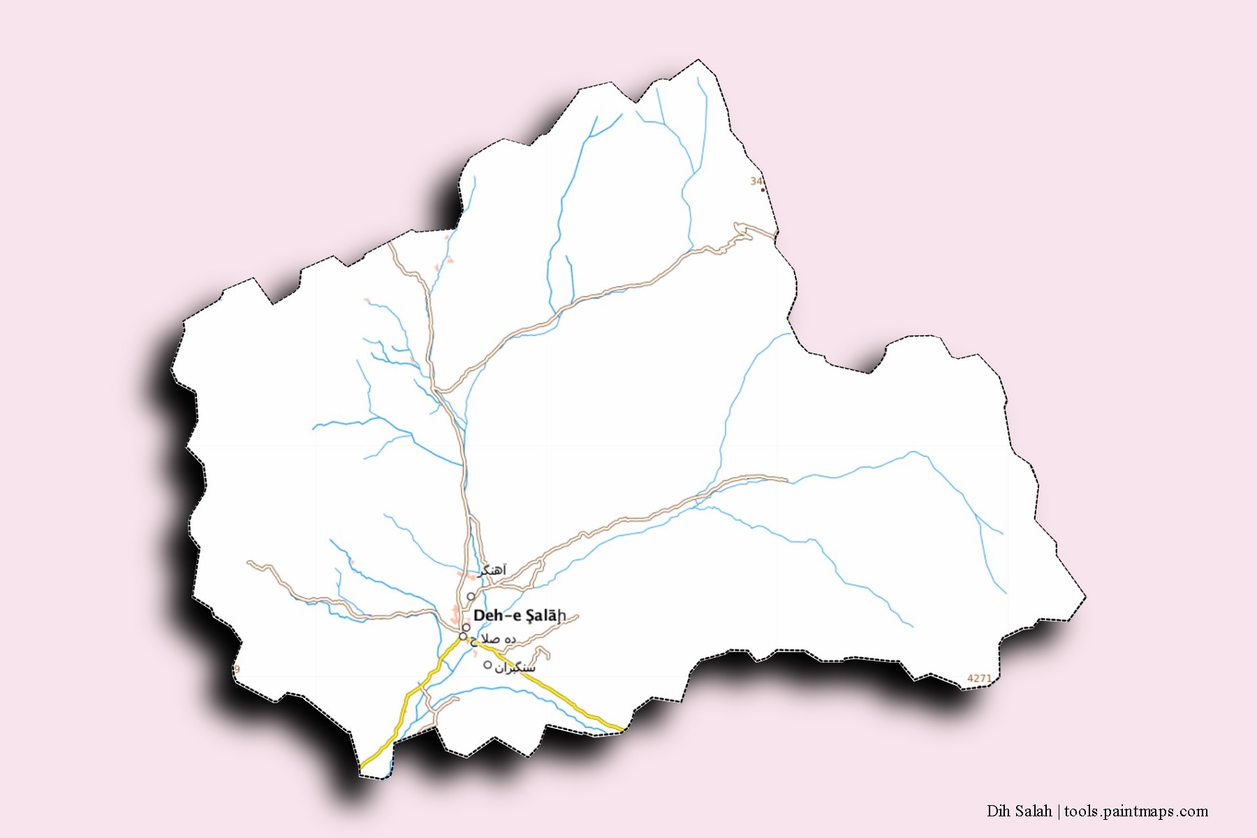 Dih Salah neighborhoods and villages map with 3D shadow effect