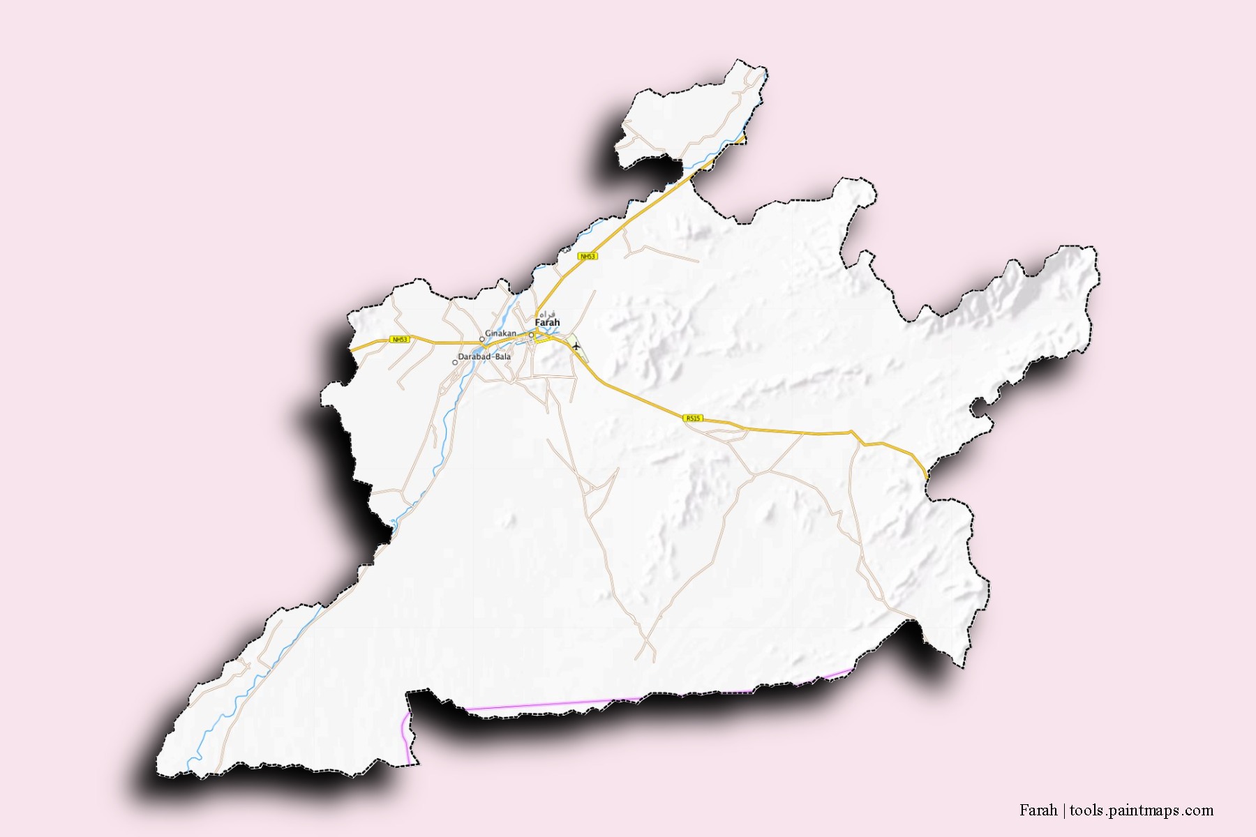 Farah neighborhoods and villages map with 3D shadow effect