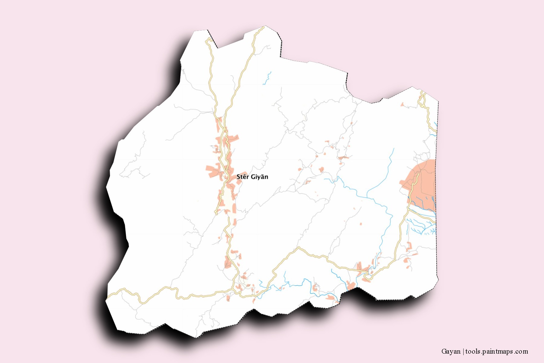 Mapa de barrios y pueblos de Gayan con efecto de sombra 3D