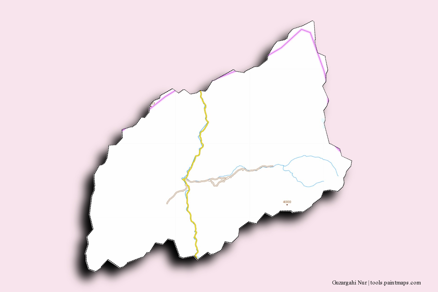 Mapa de barrios y pueblos de Guzargahi Nur con efecto de sombra 3D