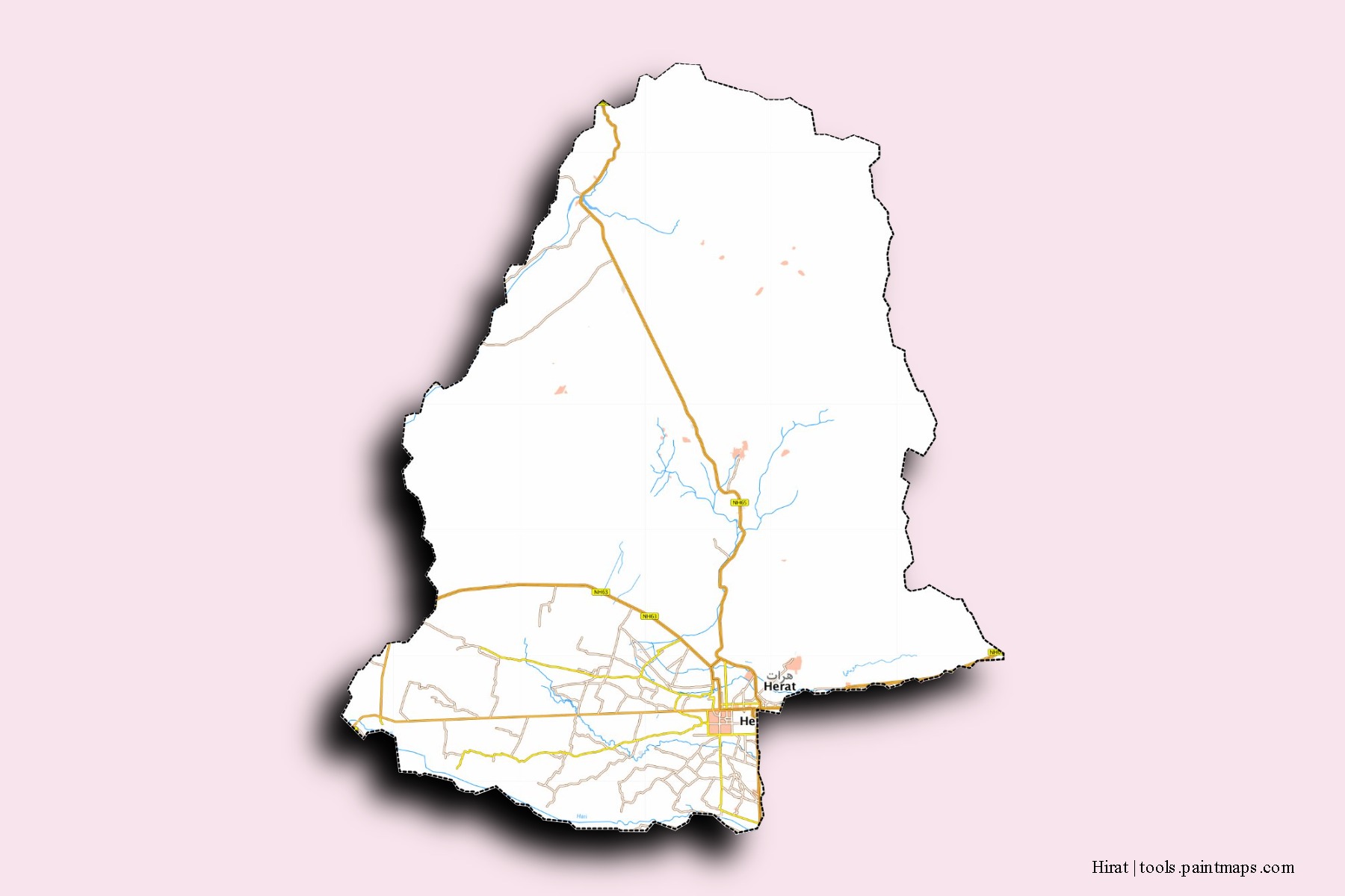 Hirat neighborhoods and villages map with 3D shadow effect